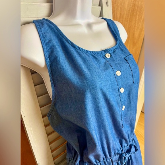 Blue Denim Cinch Waist Jumpsuit - Picture 2 of 6